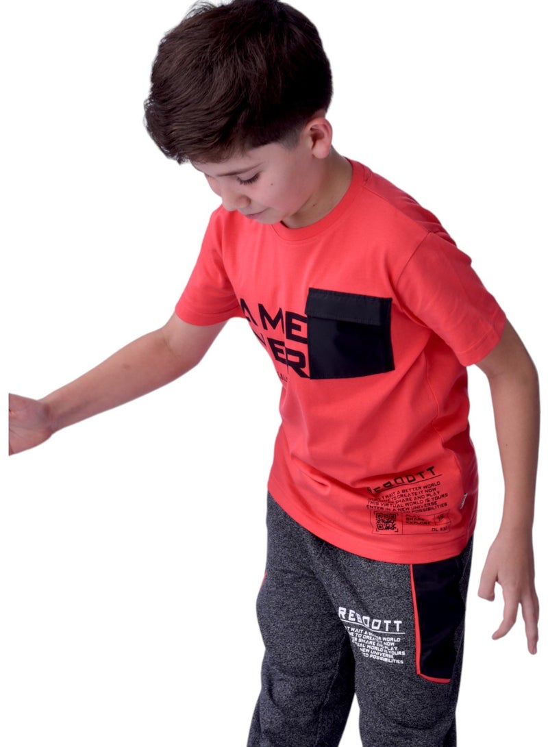 Senior Boys (Youth/Teens) 2 piece set T-Shirt & Long Pant (8-14 Years)- Rust and Black- 100 % percent Cotton- victor and jane