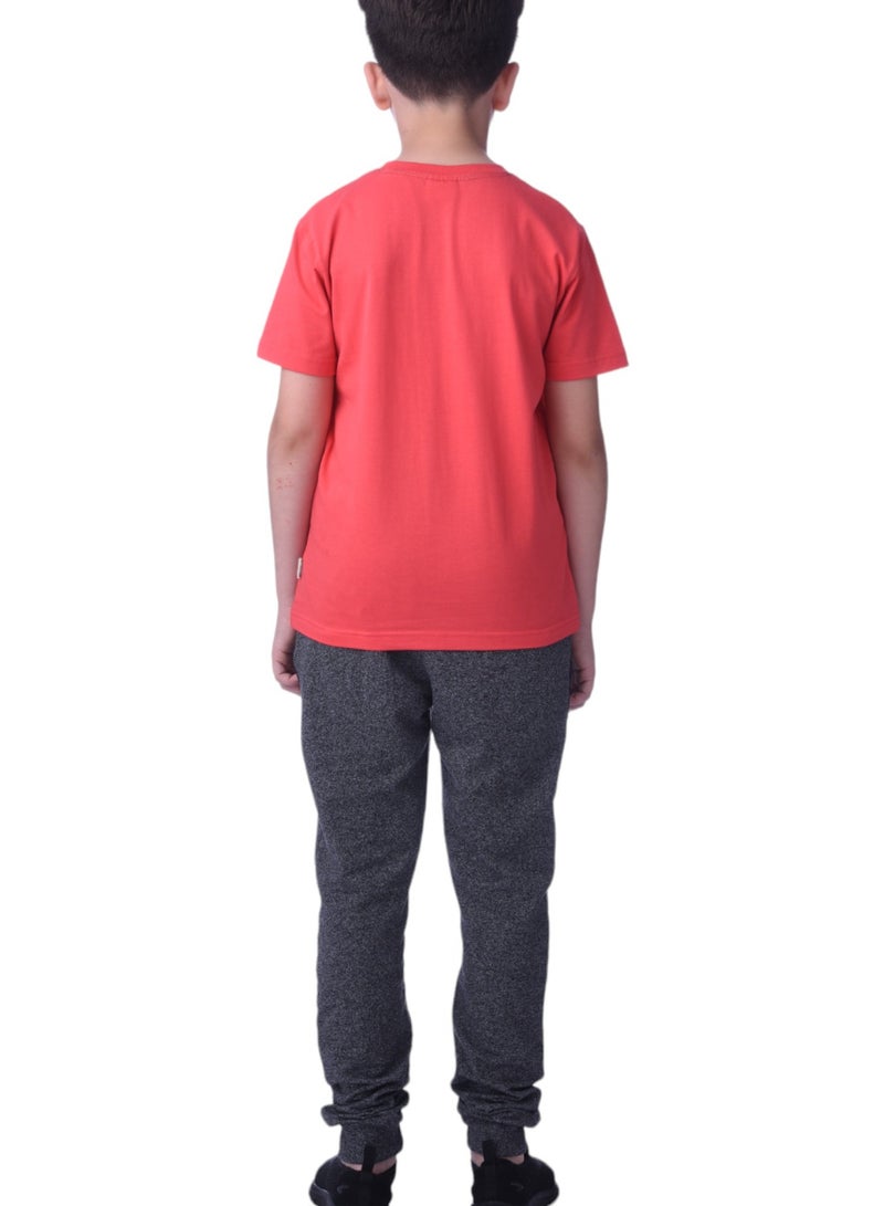 Senior Boys (Youth/Teens) 2 piece set T-Shirt & Long Pant (8-14 Years)- Rust and Black- 100 % percent Cotton- victor and jane