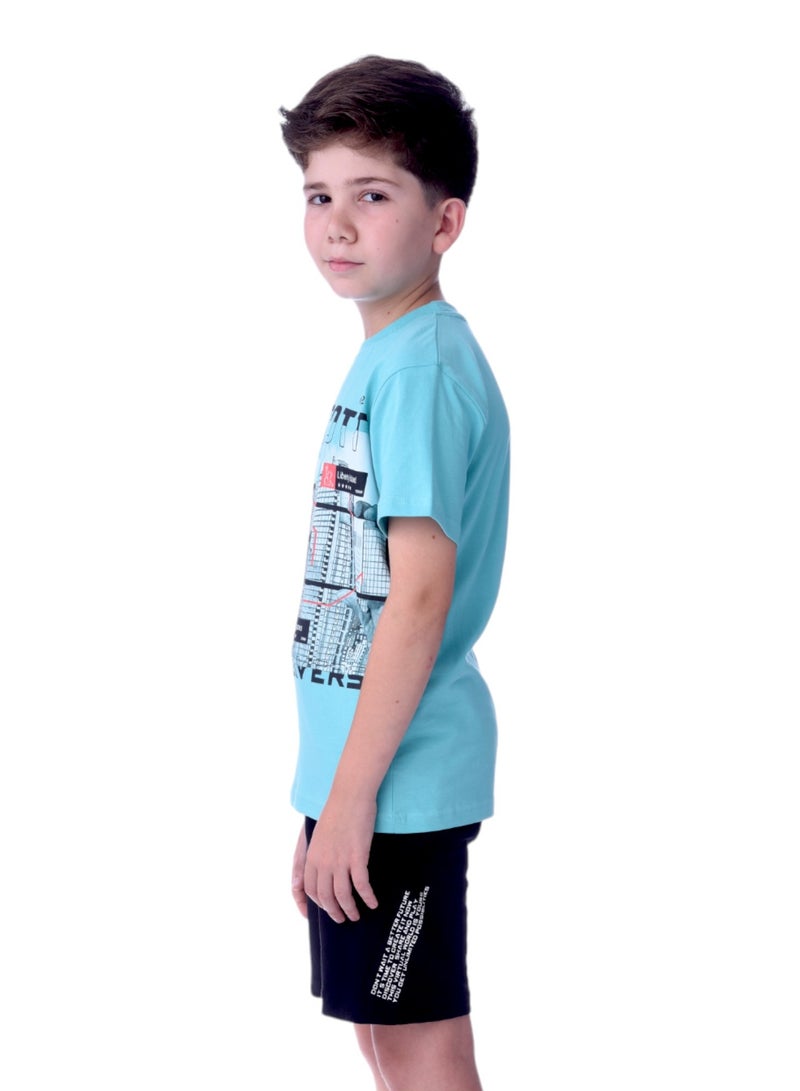 Senior Boys (Youth/Teens) 2 piece set T-Shirt & Shorts (8-14 Years)- Green and Black- 100 % percent Cotton- victor and jane