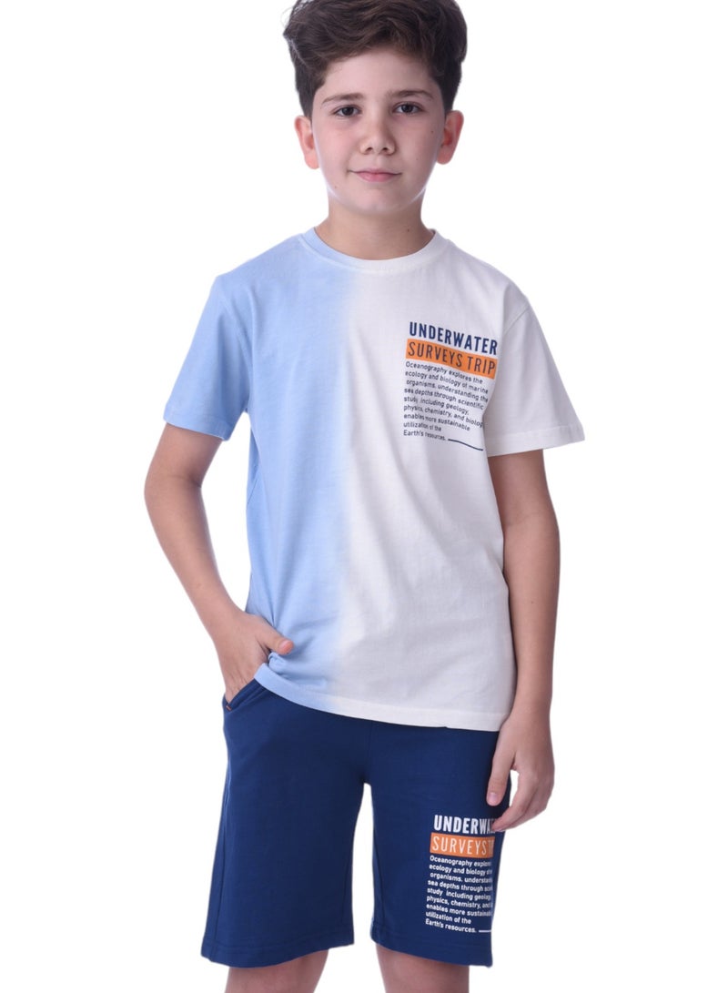 Senior Boys (Youth/Teens) 2 piece set T-Shirt & Shorts (8-14 Years)- Blue- 100 % percent Cotton
