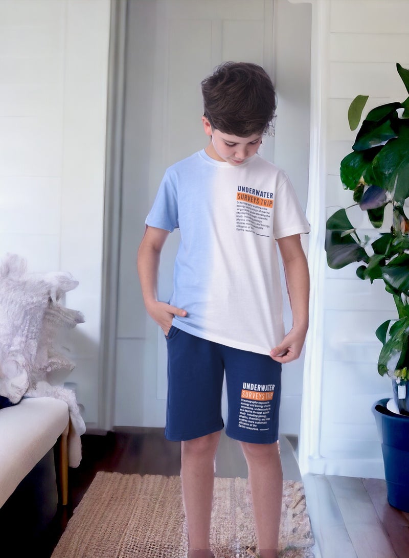 Senior Boys (Youth/Teens) 2 piece set T-Shirt & Shorts (8-14 Years)- Blue- 100 % percent Cotton