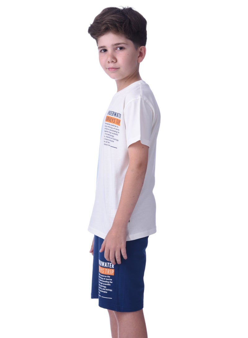 Senior Boys (Youth/Teens) 2 piece set T-Shirt & Shorts (8-14 Years)- Blue- 100 % percent Cotton