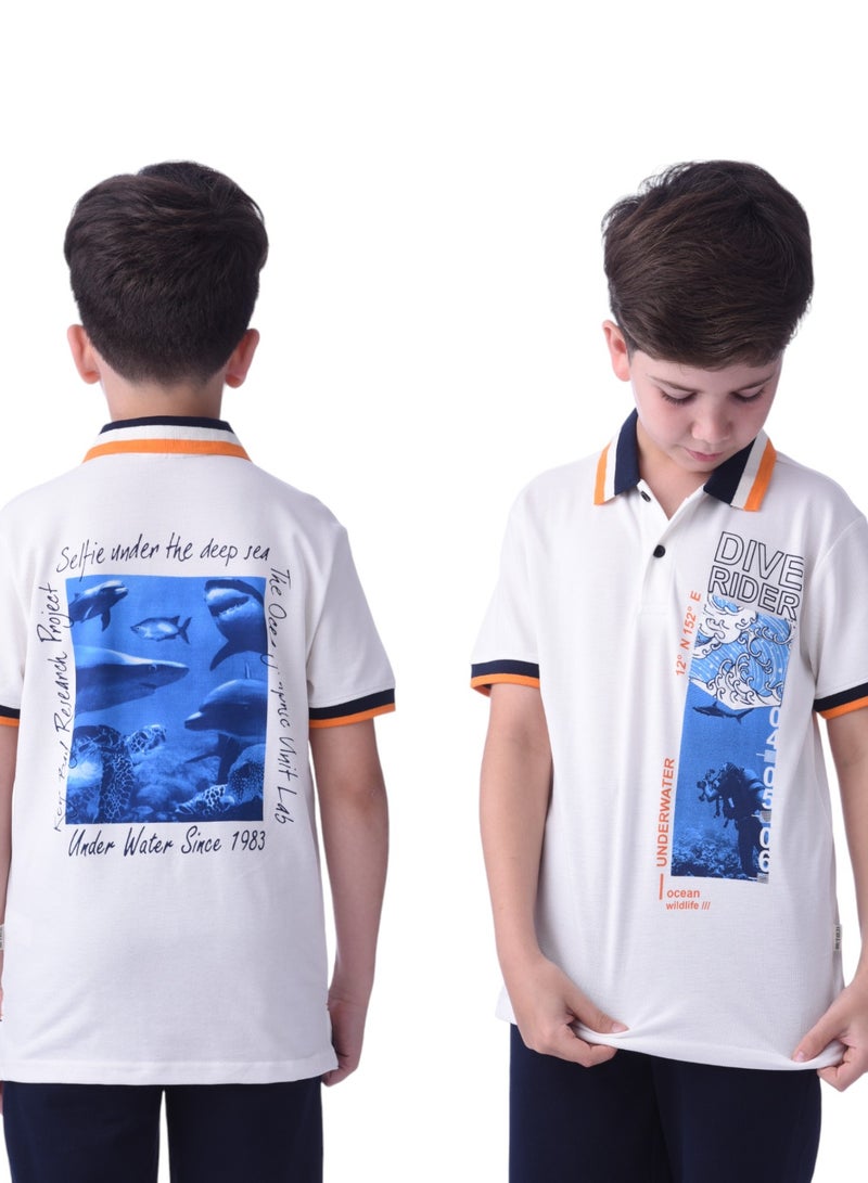 Senior Boys (Youth/Teens) 2 piece set T-Shirt & Shorts (8-14 Years)- White and Navy Blue- 100 % percent Cotton- victor and jane