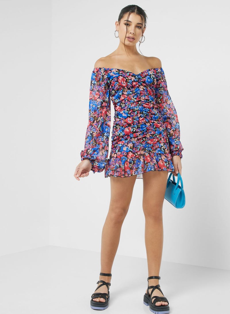 Floral Ruched Bodycon Dress