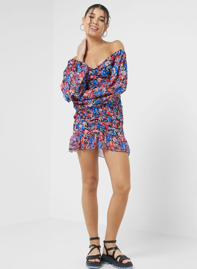 Floral Ruched Bodycon Dress