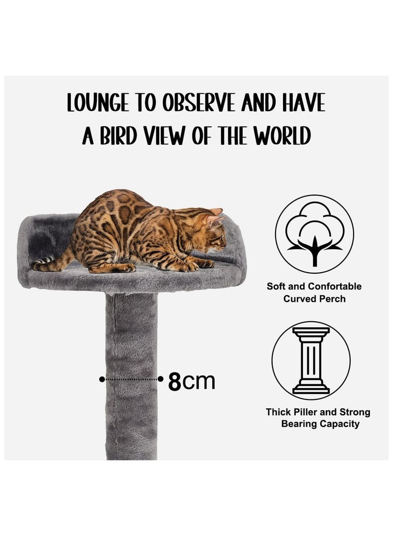 Cat Tree Tower, 3-Level Climbing Tower with Scratching Post, condo and top bed perch for indoor cats .102 cm cute cat tree, Grey Color