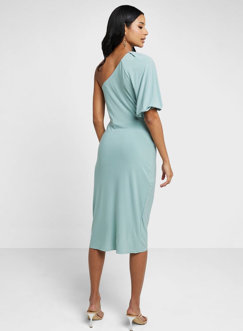One Shoulder Balloon Sleeve Dress