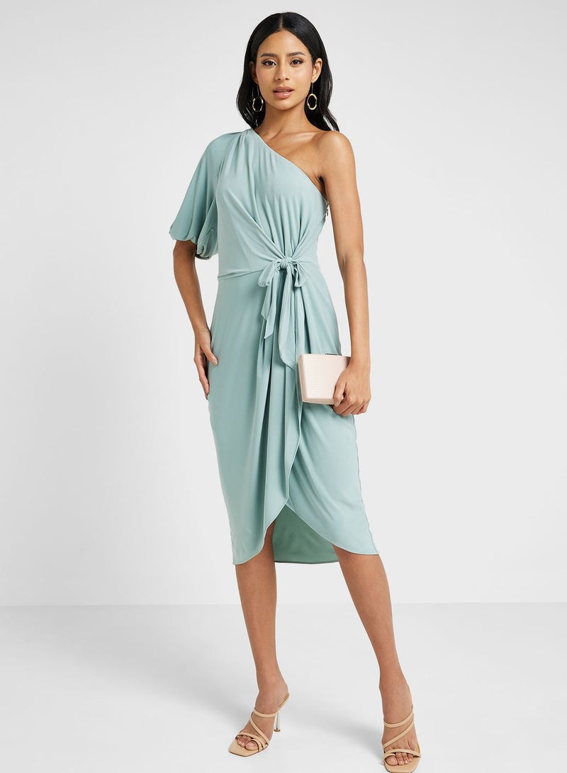 One Shoulder Balloon Sleeve Dress