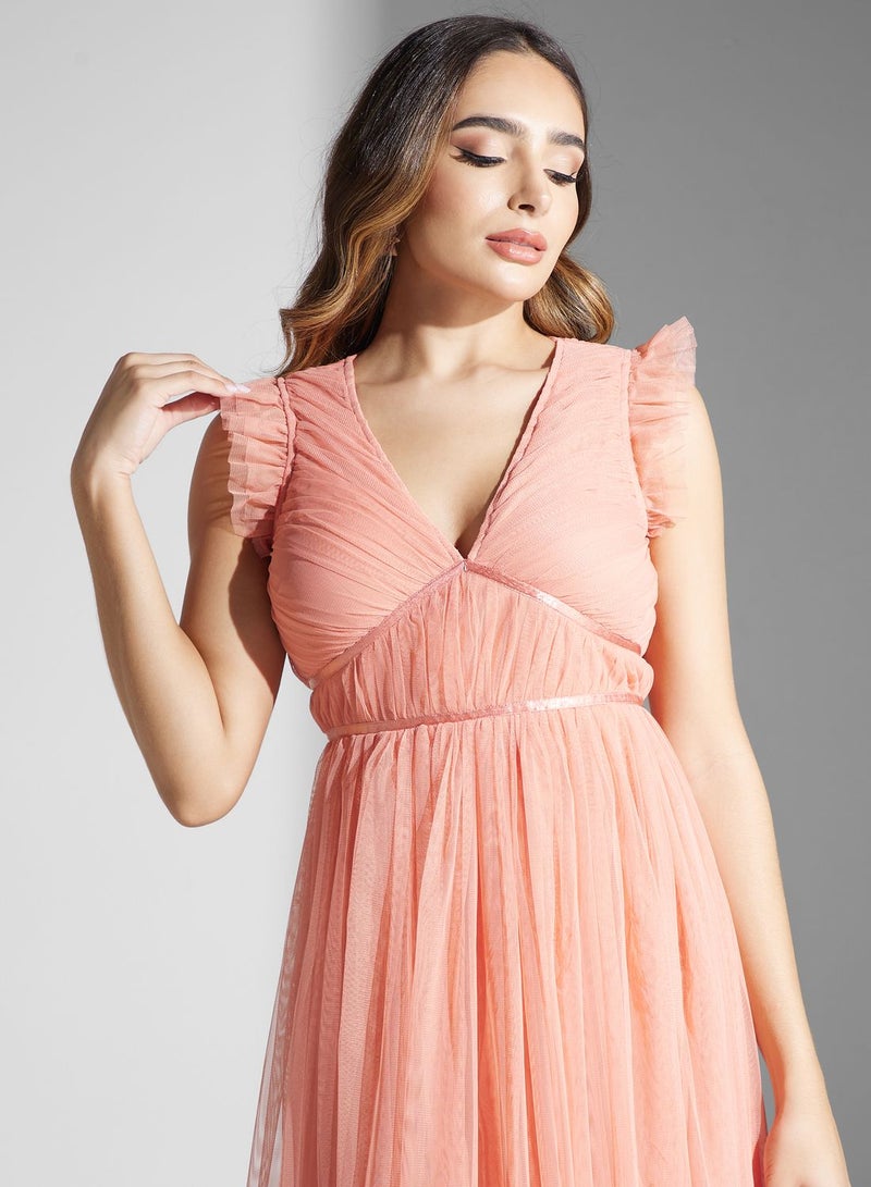 Tulle Sleeve Tiered Dress