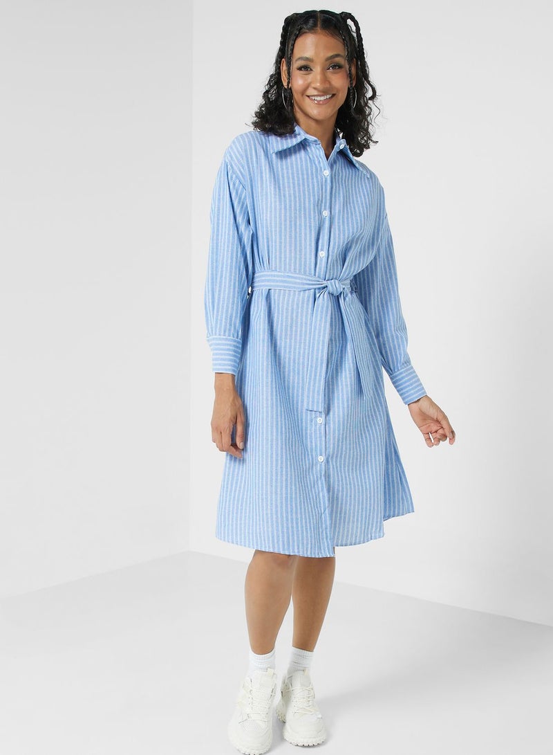 Pinstripe Midi Shirt Dress