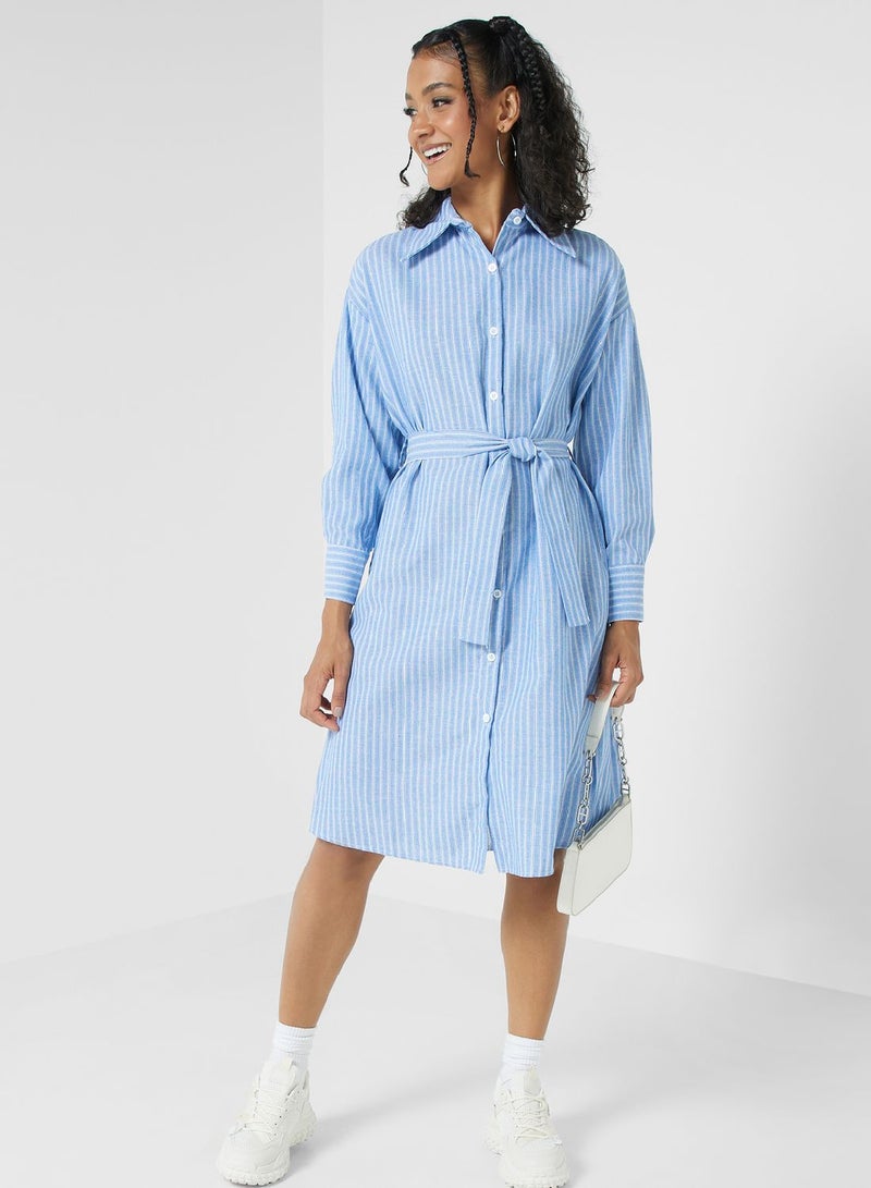 Pinstripe Midi Shirt Dress