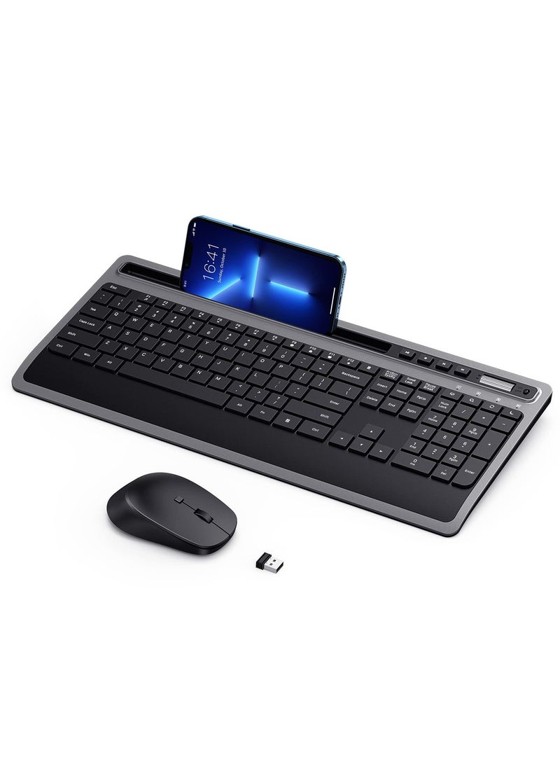 Wireless Keyboard (No Bluetooth) and Mouse Combo, 2.4G Ergonomic Computer Keyboard and Mouse Set, Full Size Cordless USB Keyboard and Mouse Phone Holder for Mac, Laptop Tablet and Computer(Black)