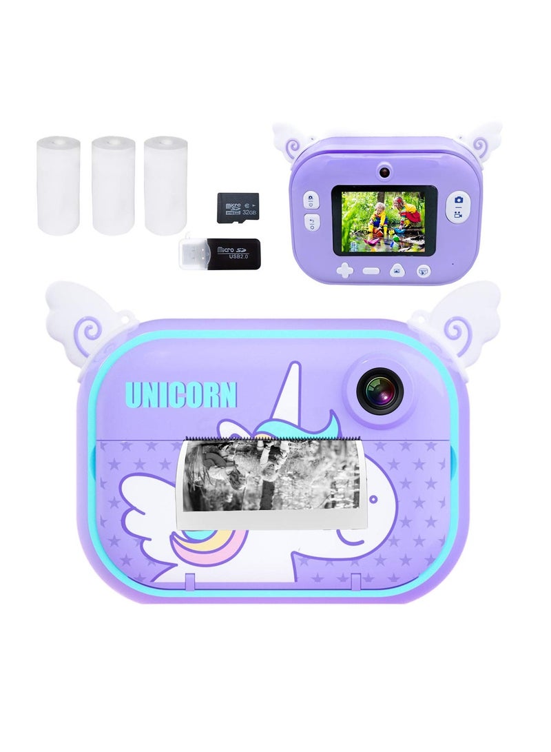 COOLBABY Children's Instant Printing Camera Zero Ink Print Photo Selfie Video Digital Camera With Paper Film 3-12 Years Old Children's Mini Learning Toy Camera