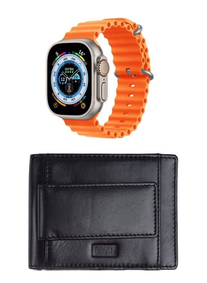 Fend Smart Watch Ultra With Two Set Strap and Genuine Leather Wallet Combo for Men's