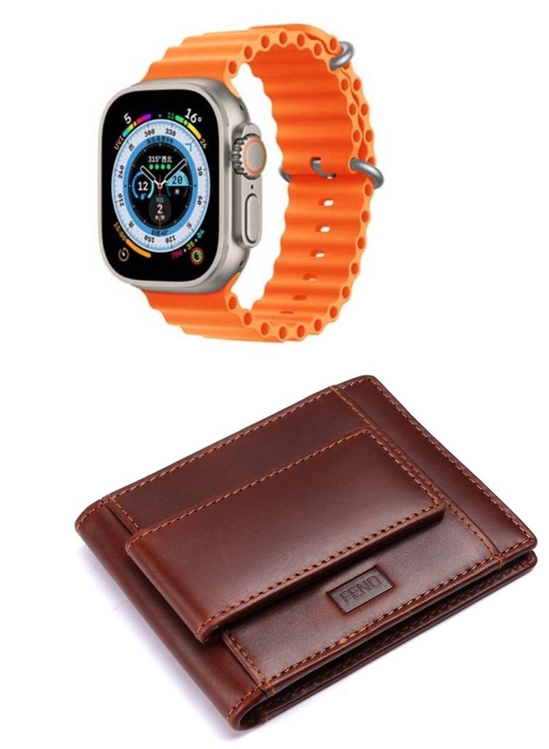 Fend Smart Watch Ultra With Two Set Strap and Genuine Leather Wallet Combo for Men's