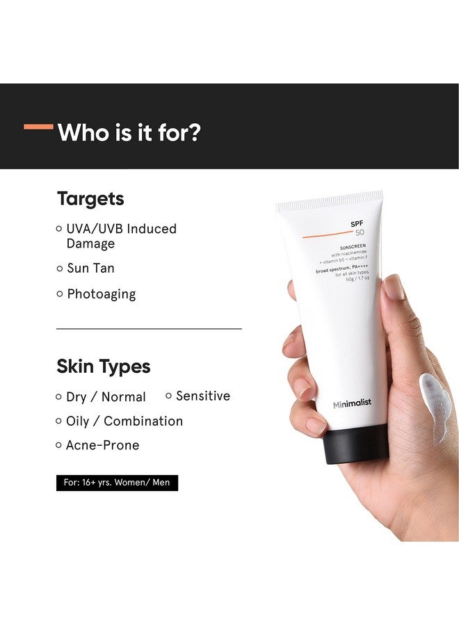 Sunscreen Spf 50 Lightweight With Multi Vitamins No White Cast Broad Spectrum Pa ++++ For Women & Men 50G