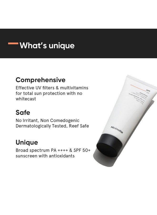 Sunscreen Spf 50 Lightweight With Multi Vitamins No White Cast Broad Spectrum Pa ++++ For Women & Men 50G