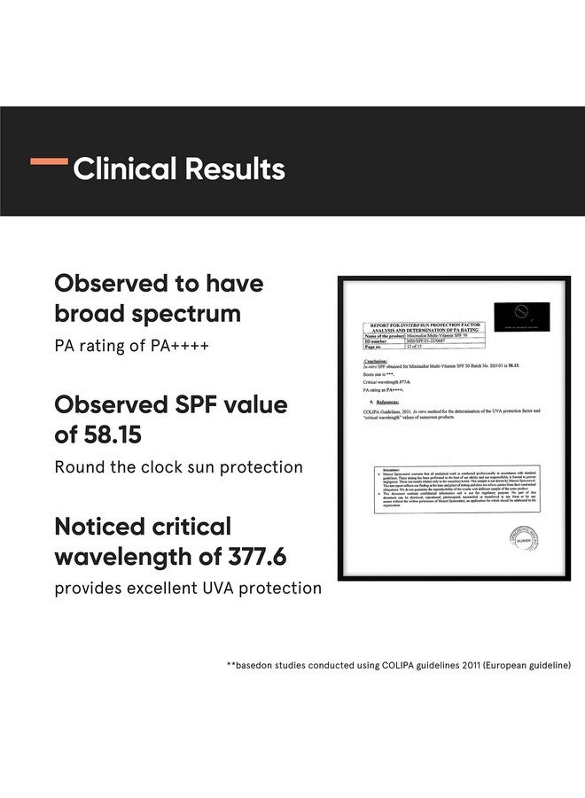 Sunscreen Spf 50 Lightweight With Multi Vitamins No White Cast Broad Spectrum Pa ++++ For Women & Men 50G