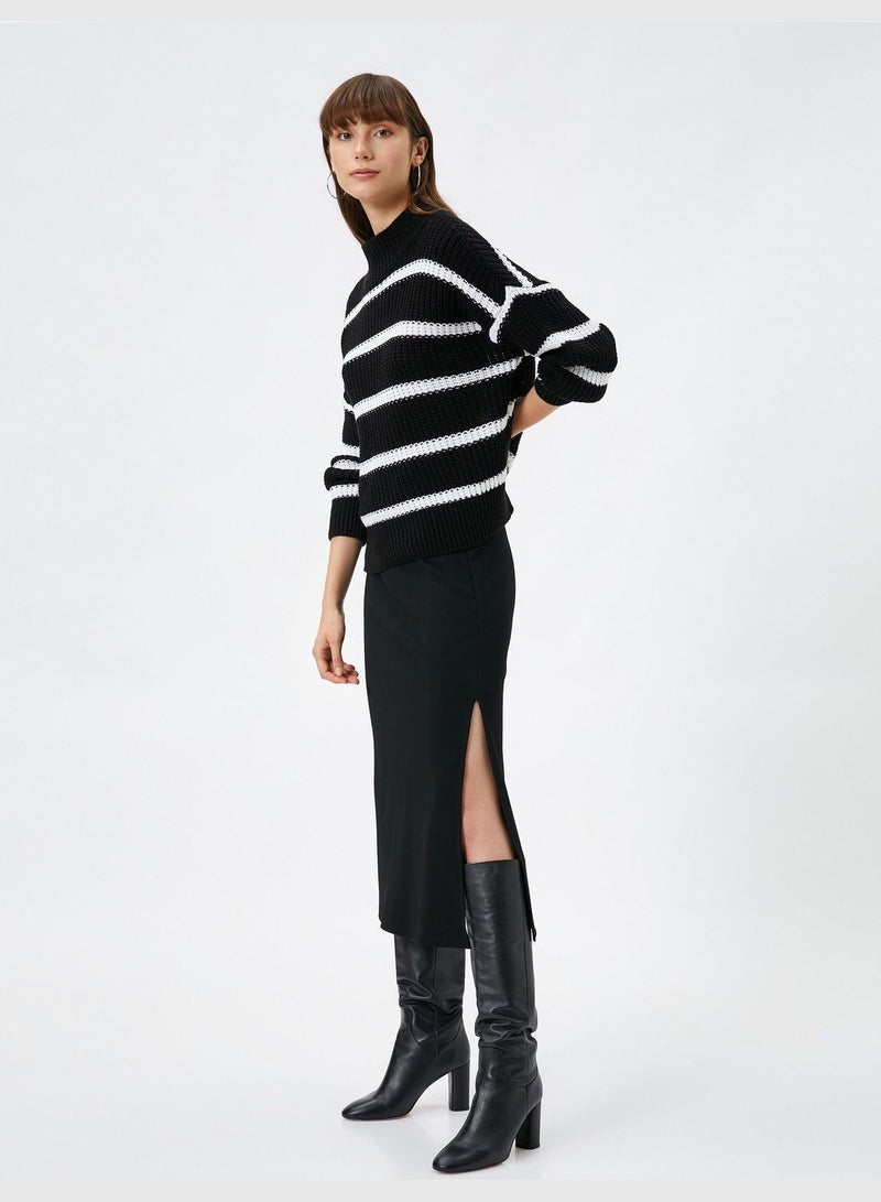 Viscose Mix Slit Midi Knitwear Skirt