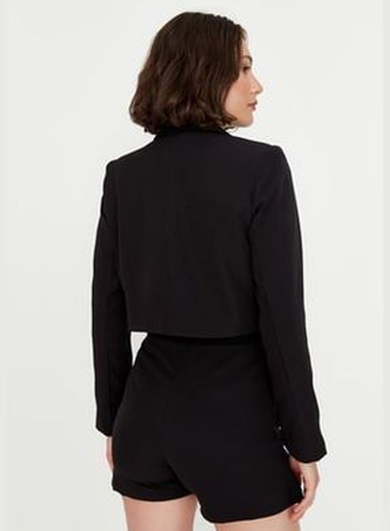 Black Crop Lined Woven Blazer Jacket TWOAW22CE0086