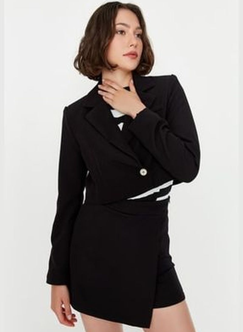 Black Crop Lined Woven Blazer Jacket TWOAW22CE0086
