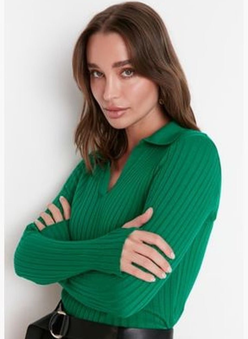 Green Polo Neck Knitwear Sweater TWOAW21KZ1113