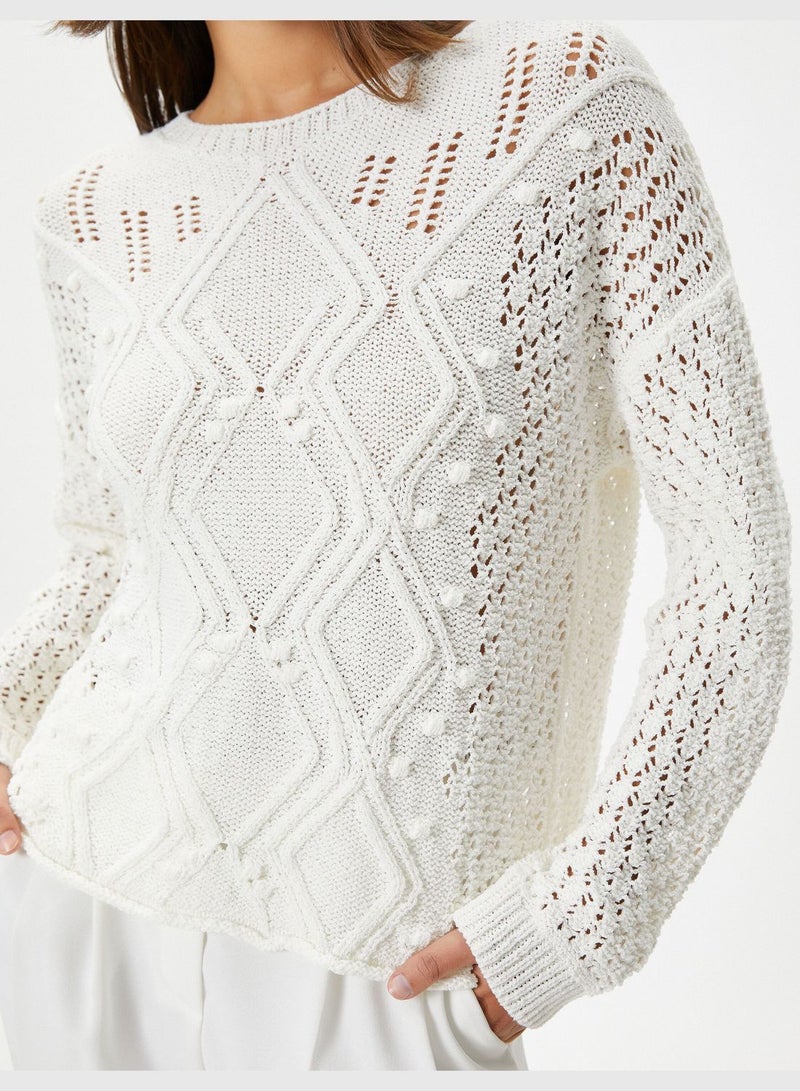 Crew Neck Ajoure Knitted Oversized Sweater