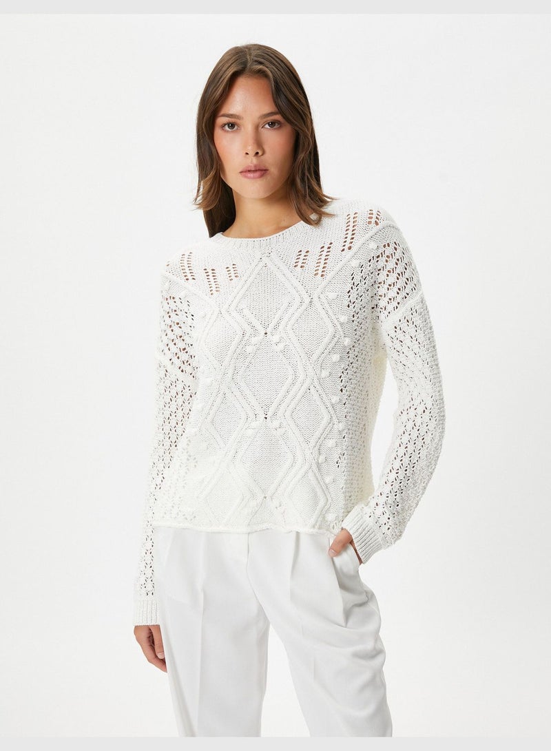 Crew Neck Ajoure Knitted Oversized Sweater