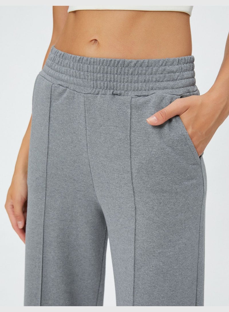 High Rise Wide Leg Pocket Detail Sweatpants