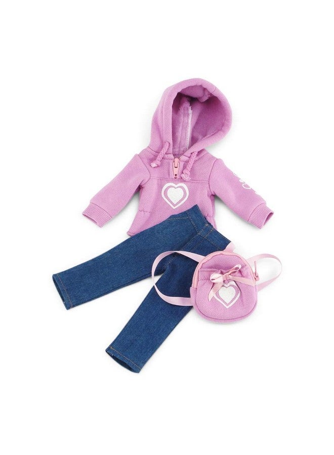14 Inch Doll 3 Piece Valentines Heart Hoodie Jeans Sweatshirt Clothes Set With Backpack Accessory Compatible With Glitter Girls And Similar Dolls Doll And Shoes Not Included