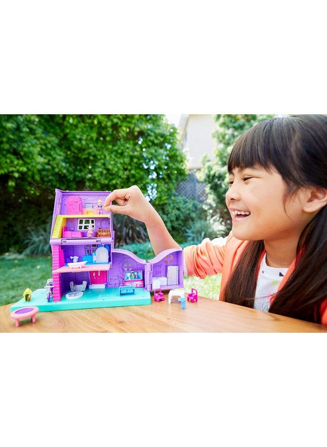 Doll House With Micro Doll Toy Bike & Furniture Accessories Transforming Pollyville Pocket House Playset