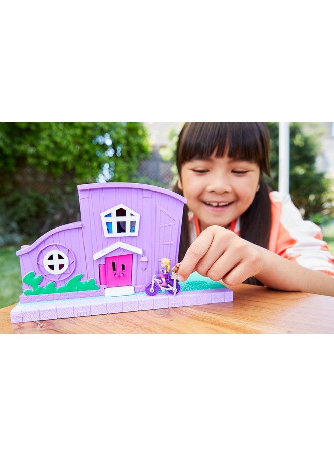 Doll House With Micro Doll Toy Bike & Furniture Accessories Transforming Pollyville Pocket House Playset