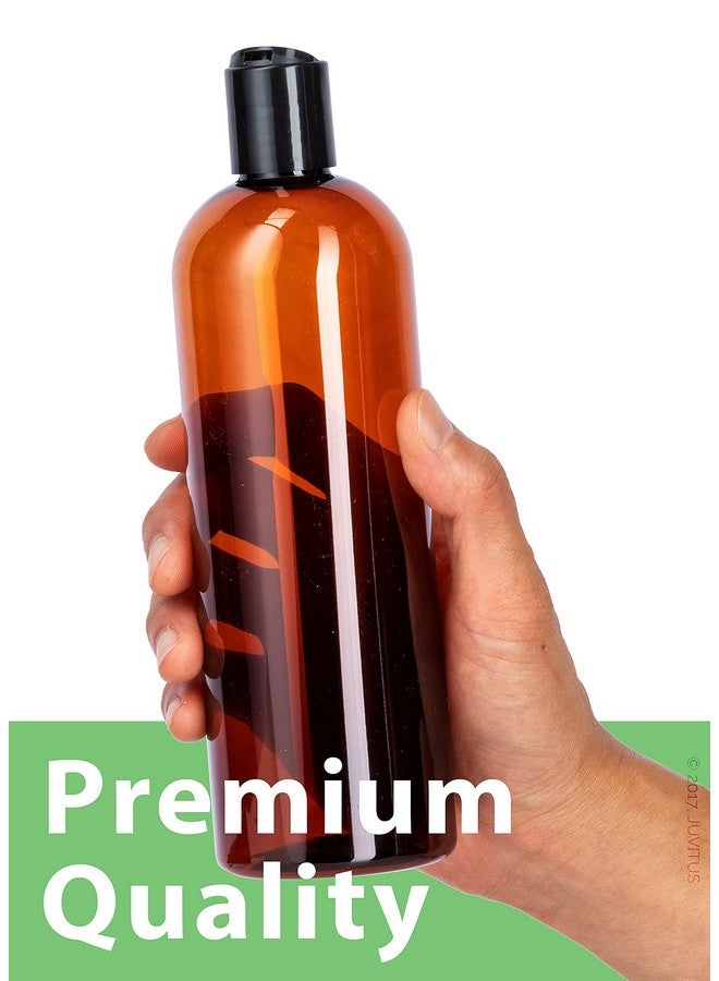 16 Oz 500 Ml Amber Slim Pet Plastic Bottles (Bpa Free) With Black Disc Cap Lid (12 Pack)