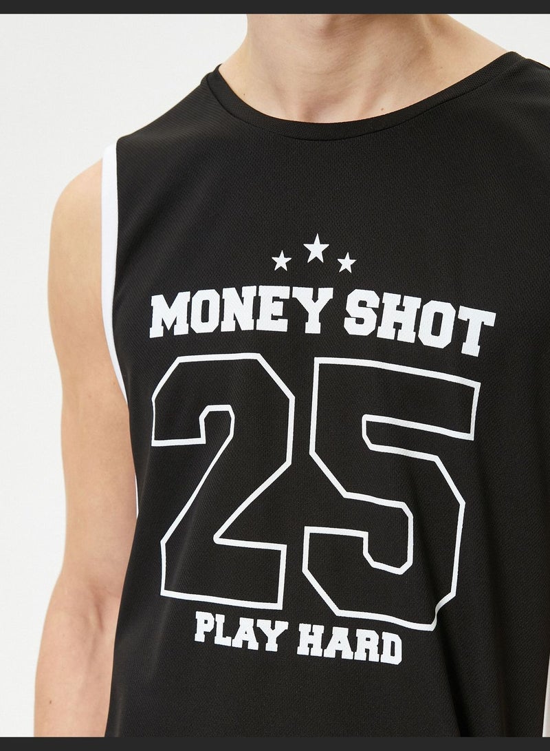 Slogan Printed Oversized Crew Neck Sleeveless Sport Tank Top