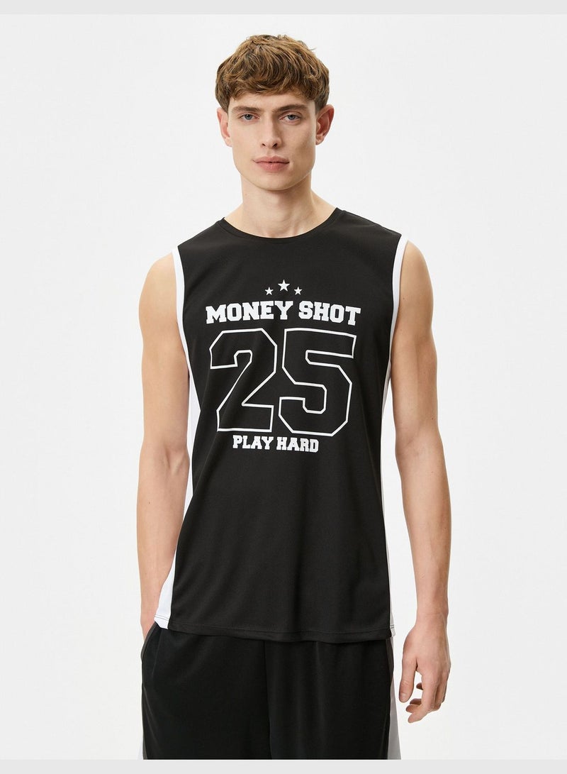 Slogan Printed Oversized Crew Neck Sleeveless Sport Tank Top