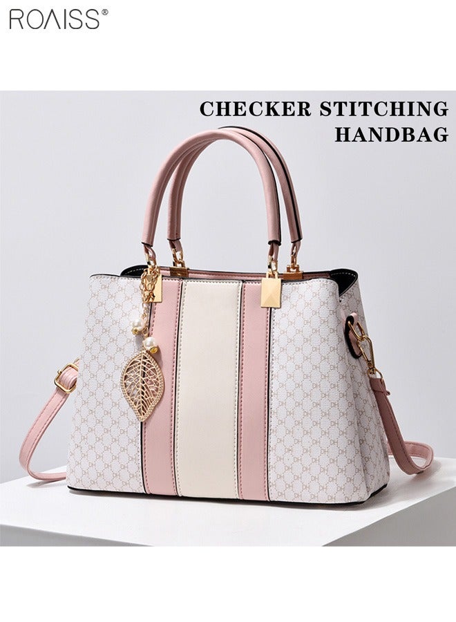 Women's Fashionable Checkered Crossbody Bag Pu Leather Handbag With Exquisite Pendant Accessories