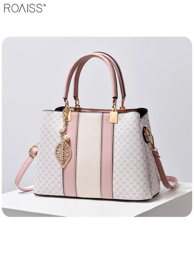 Women's Fashionable Checkered Crossbody Bag Pu Leather Handbag With Exquisite Pendant Accessories