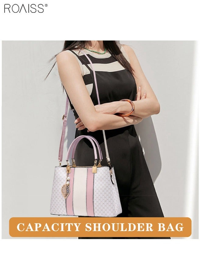 Women's Fashionable Checkered Crossbody Bag Pu Leather Handbag With Exquisite Pendant Accessories