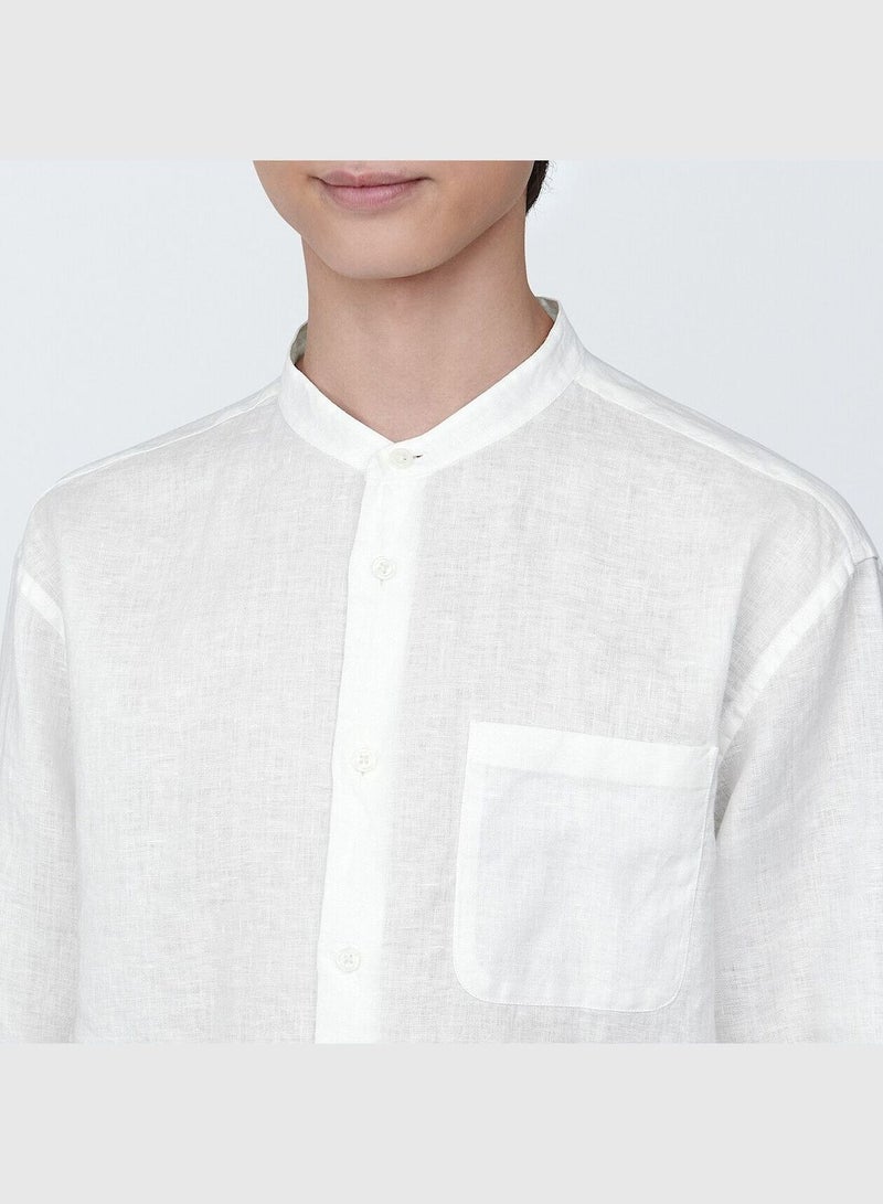 Linen Washed Stand Collar Long Sleeve Shirt