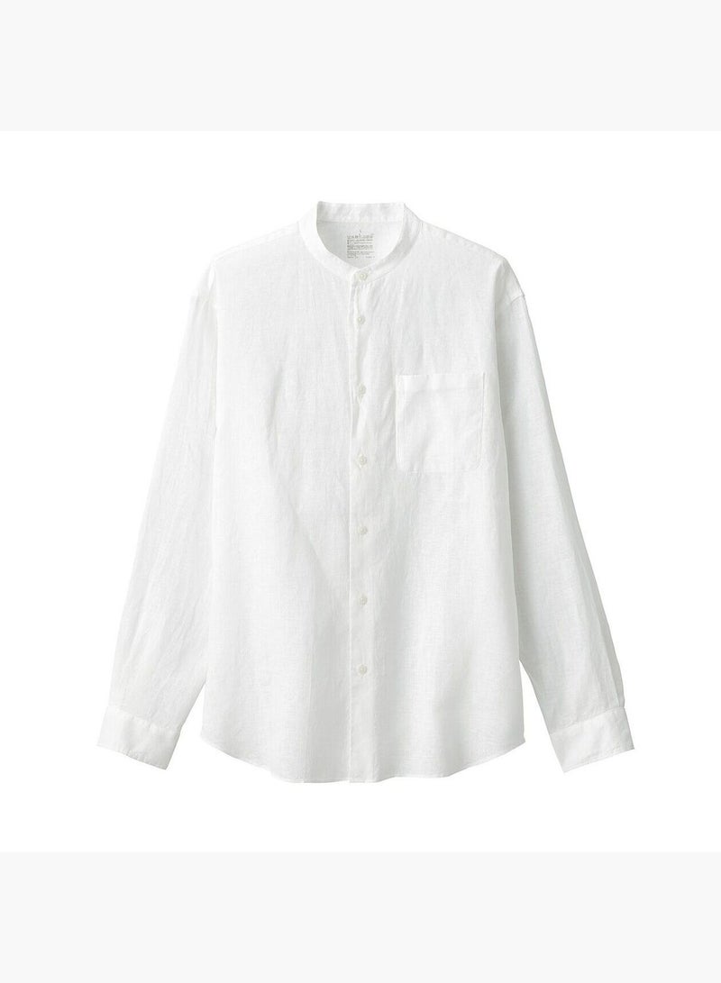 Linen Washed Stand Collar Long Sleeve Shirt