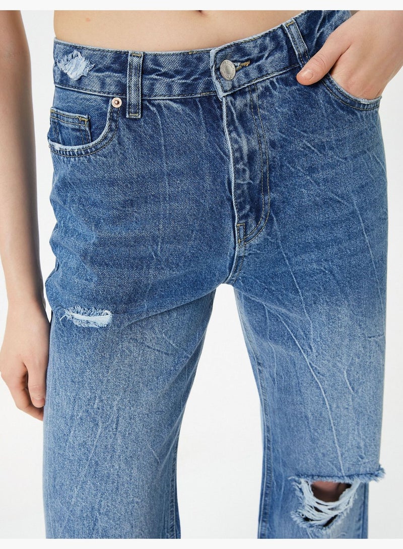 High Waist Destroyed Straight Leg Denim Trousers - Eve Jeans