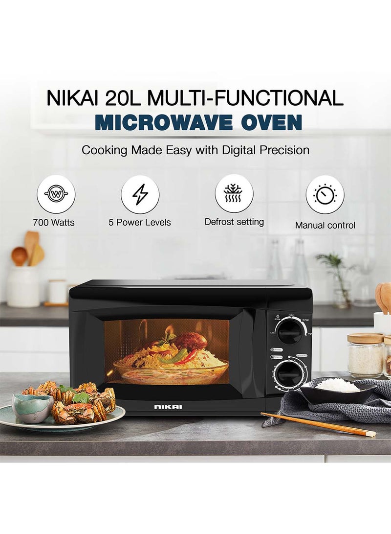 Microwave Oven With Defrost Function, 5 Power Levels, 0-35 Mins Timer, Cooking End Singnal, Manual Control, Convenient Pull Hand Door 20 L 700 W NMO616N1 Black