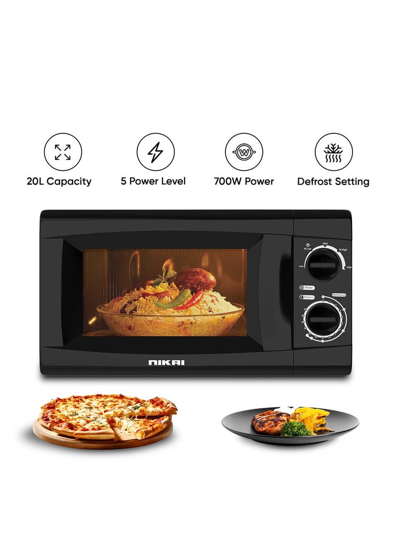 Microwave Oven With Defrost Function, 5 Power Levels, 0-35 Mins Timer, Cooking End Singnal, Manual Control, Convenient Pull Hand Door 20 L 700 W NMO616N1 Black
