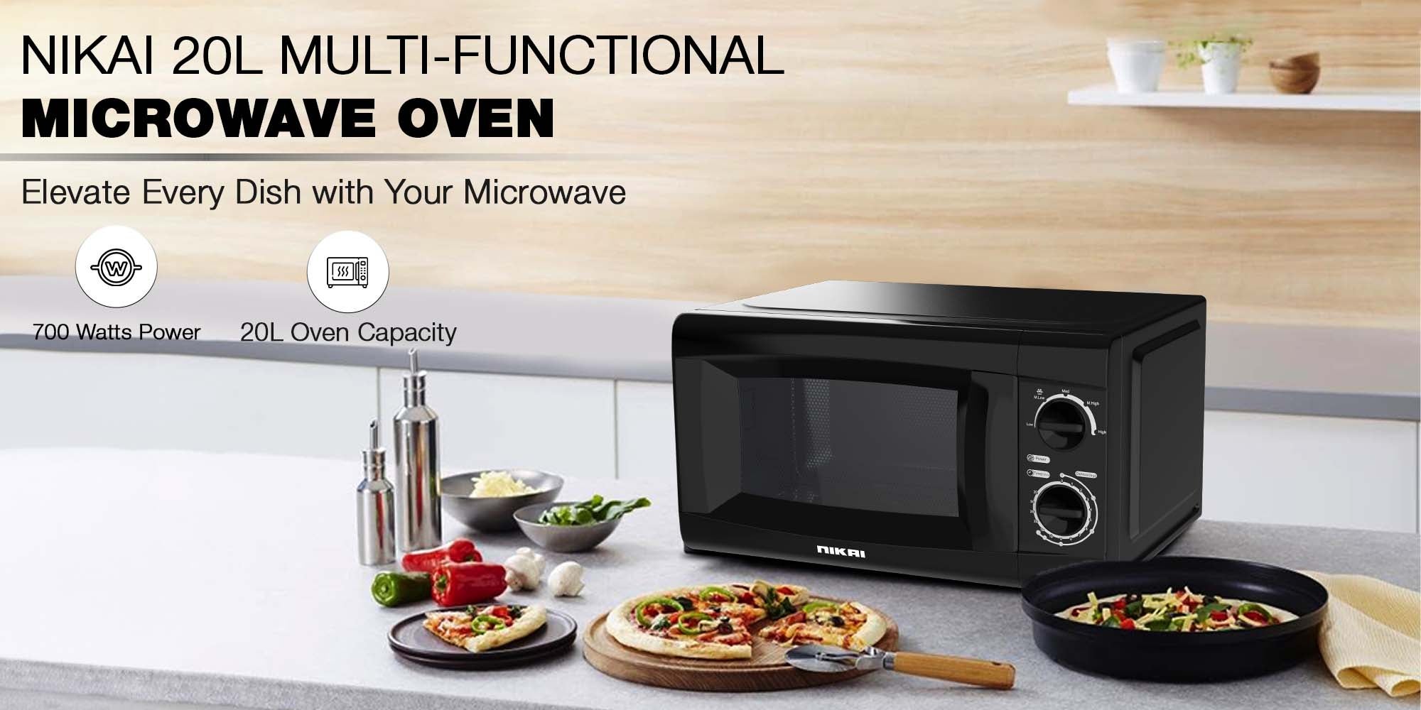 Microwave Oven With Defrost Function, 5 Power Levels, 0-35 Mins Timer, Cooking End Singnal, Manual Control, Convenient Pull Hand Door 20 L 700 W NMO616N1 Black