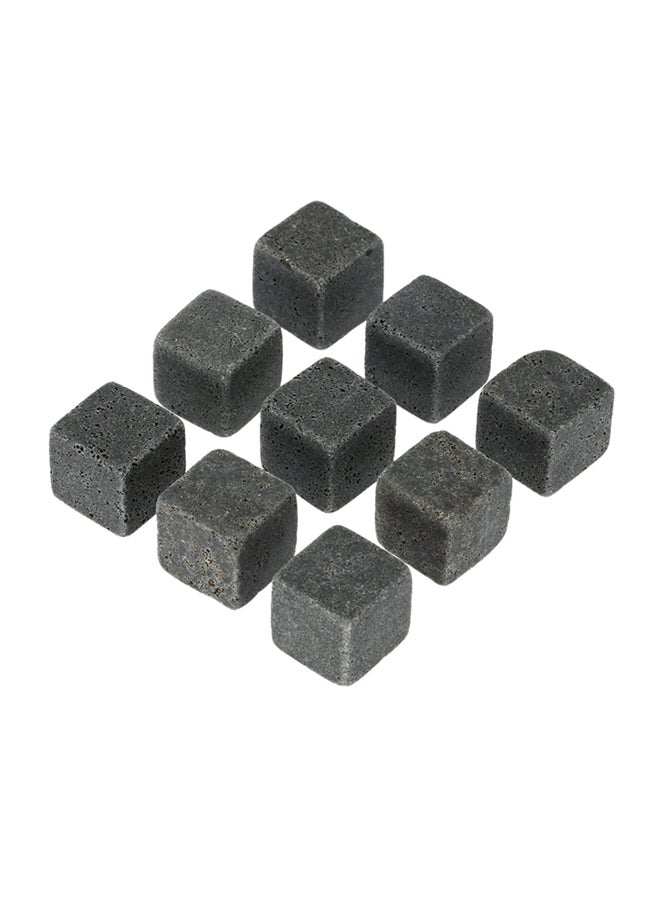 9-Piece Ice Drinks Cooler Granite Cubes With Pouch Grey 18mm