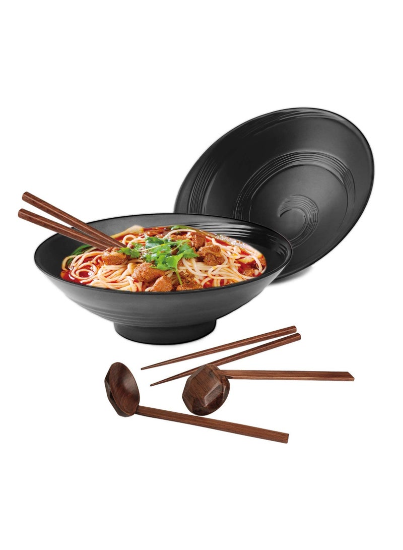 Ramen Bowls set, 2 Sets of 57-Ounce Soup Bowl Sets With Chopsticks and Spoons,Japanese Style Melamine Ramen Bowl Sets Suitable for Ramen, Pho, Noodle, Soup