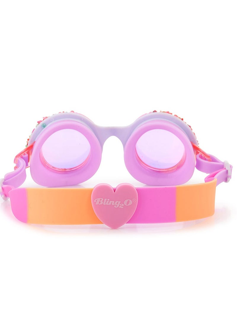 Pink Berry Cupcake Sprinkles Swim Goggles for Kids - Ages 5+ - Anti Fog, No Leak, Non Slip, UV Protection - Hard Travel Case - Lead and Latex Free