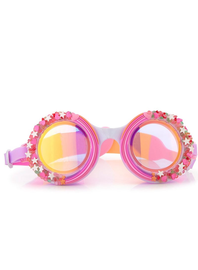 Pink Berry Cupcake Sprinkles Swim Goggles for Kids - Ages 5+ - Anti Fog, No Leak, Non Slip, UV Protection - Hard Travel Case - Lead and Latex Free