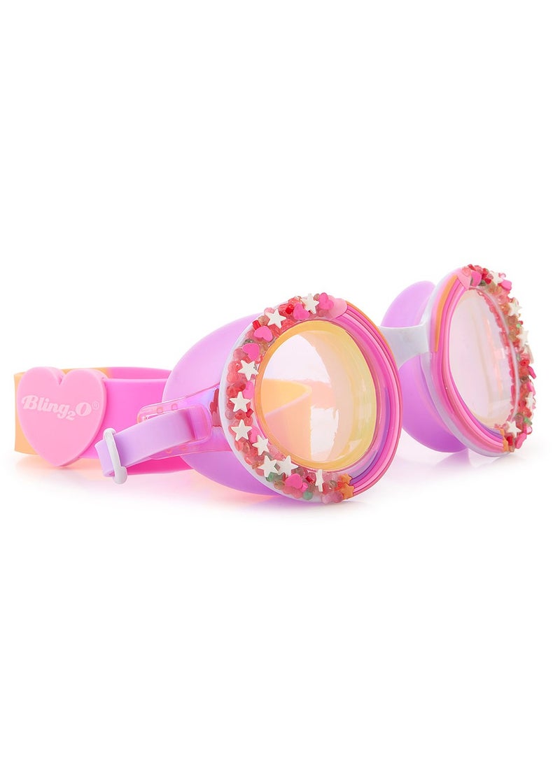 Pink Berry Cupcake Sprinkles Swim Goggles for Kids - Ages 5+ - Anti Fog, No Leak, Non Slip, UV Protection - Hard Travel Case - Lead and Latex Free