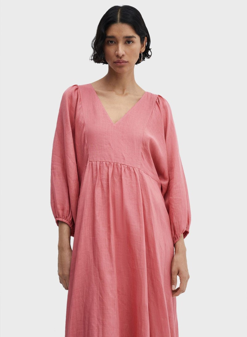 V-Neck Puff Sleeve Dress